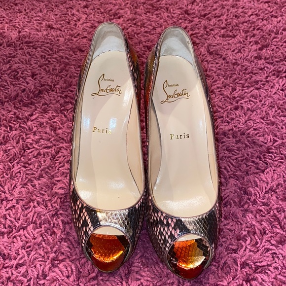 Christian Louboutin Snakeskin Open Toe Pumps - Picture 4 of 11